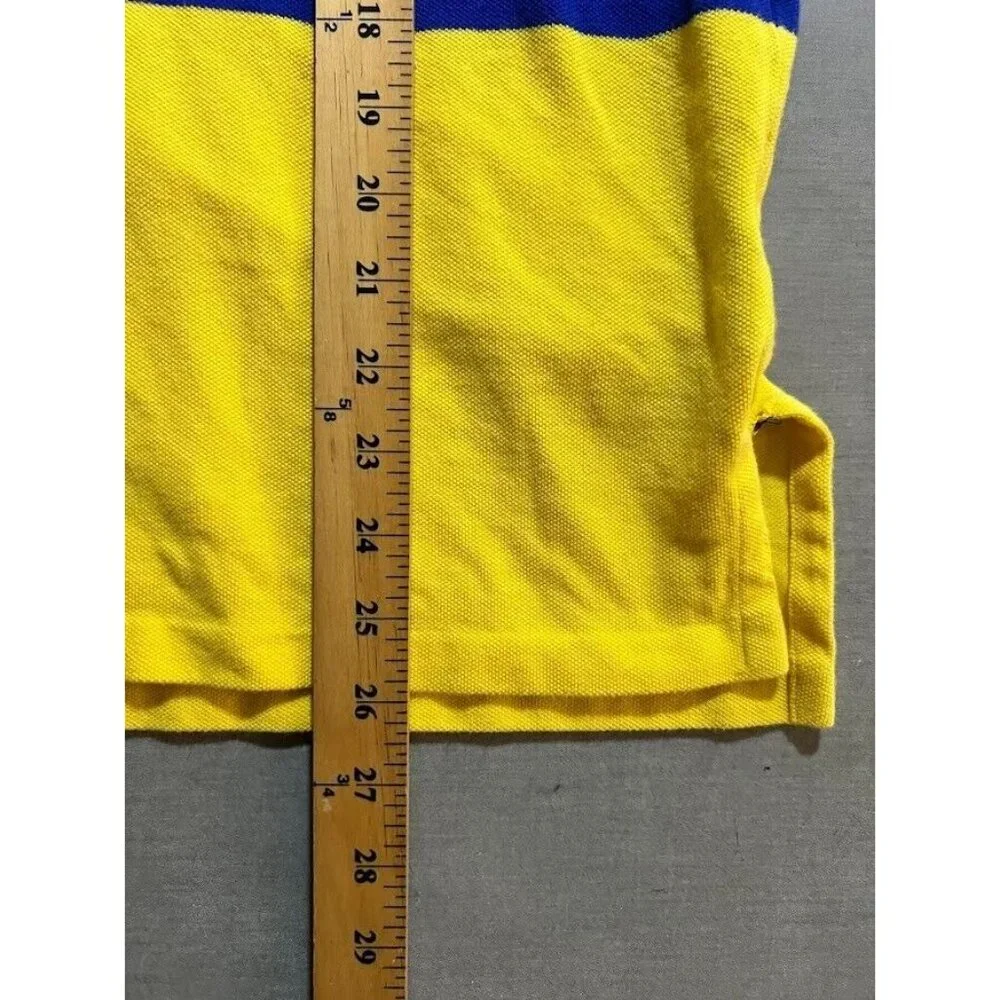 Ralph Lauren Polo Shirt Adult Extra Large Blue Yellow Striped Button Golfer Mens